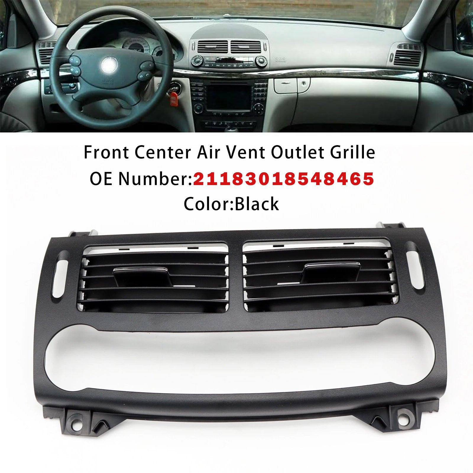 thumbnail image 2 of Front Center Air Vent Outlet Panel For Mercedes-Benz E-Class W211 (2003-08) & CLS W219 (2007-09) - Black 2 of 3