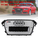 RS4 Style Mesh Front Bumper Grille Grill Fit Audi A4 S4 2013-2016 Gloss Black