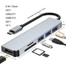 6 in 1 USB-C Type C HD Output 4K USB 3.0 HD Adapter HUB Multi-function Dock