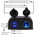 2 In 1 Charger + 12V/24V Cigarette Lighter 2 Hole Panel Fit for Boat Car