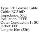 RG316D Coaxial Cable Connector Mil-C-17/152 D.S Double Shielded Pigtail