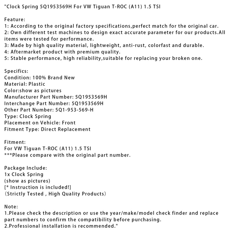 Clock Spring 5Q1953569H For VW Tiguan T-ROC (A11) 1.5 TSI