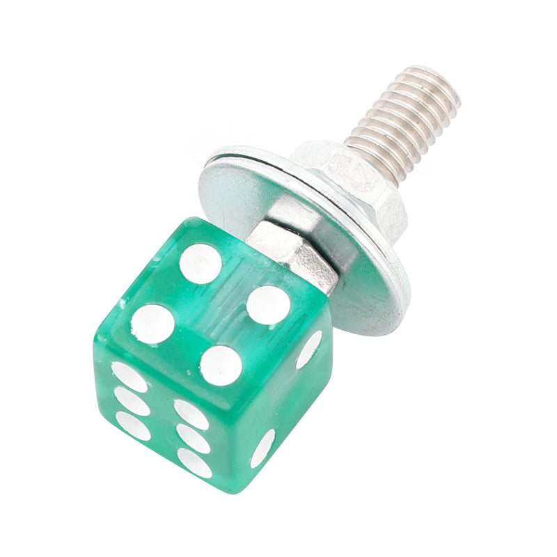 2x Motorcycle Bike Plastic Green Dice License Plate Bolt On Screw On Frame Nut