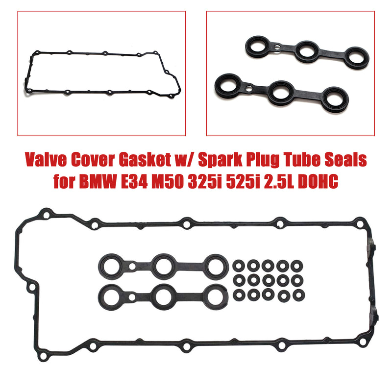 Valve Cover Gasket w/ Spark Plug Tube Seals for BMW E34 M50 325i 525i 2.5L DOHC