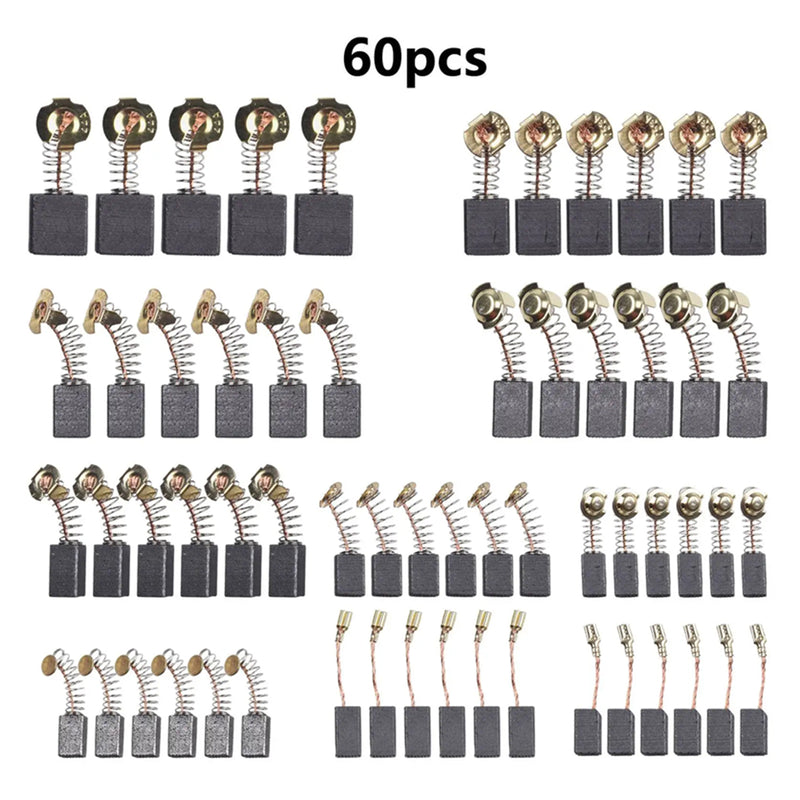 60Pcs Electric Motor Carbon Brushes 10 Sizes Replacement Repair Power Tool Part