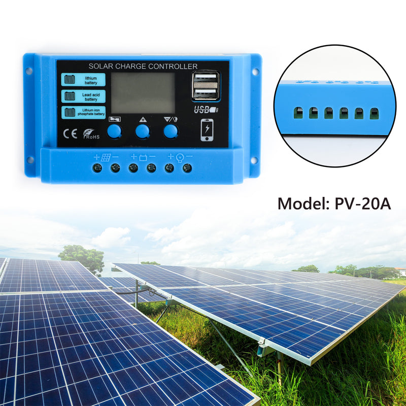 PWM 20A Solar Charge Controller PV Regulator For Lifepo4 Lithium Lead Acid Gel