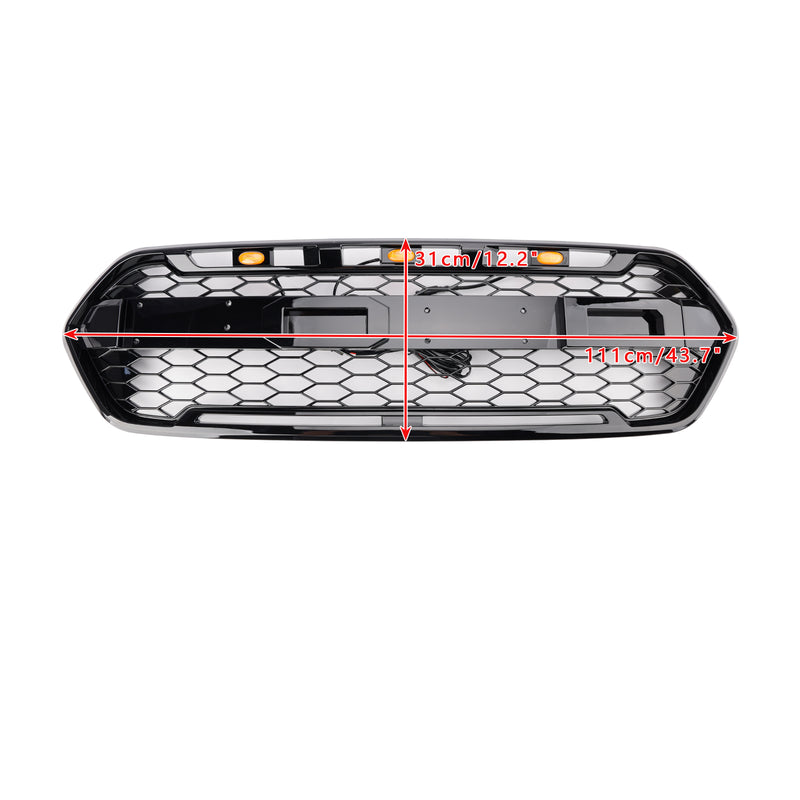 Gloss Black Front Bumper Grille Fit Ford Transit Custom Trail 2018-2023 W/ 3LED