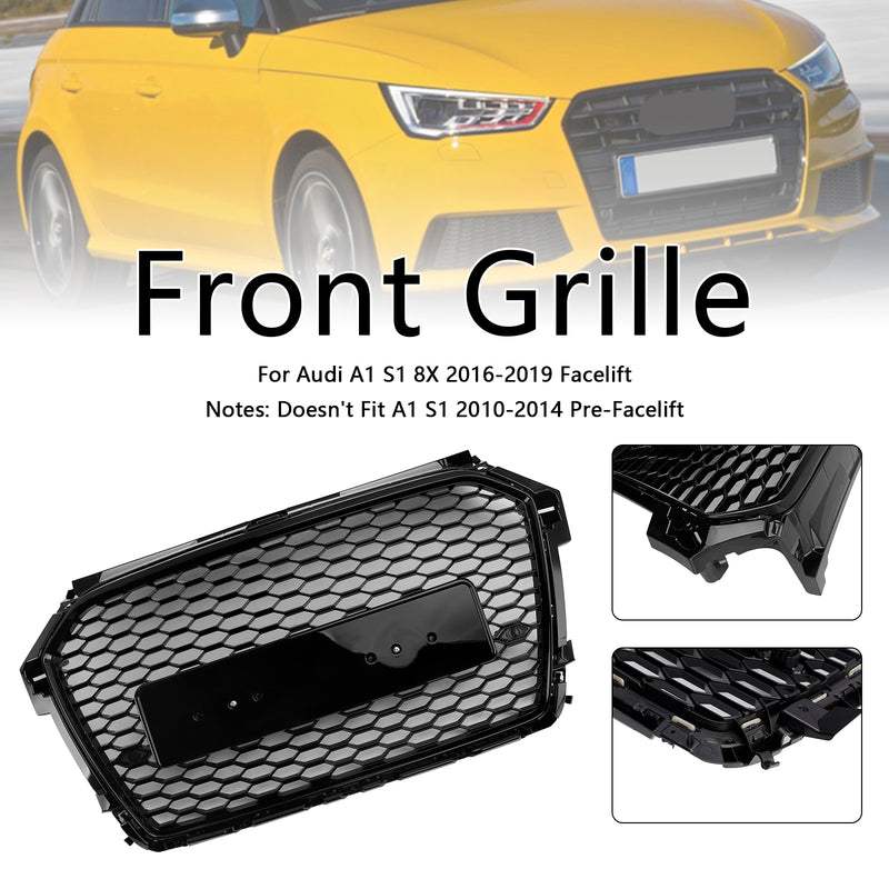 RS Style Honeycomb Bumper Grille Fit Audi A1 S1 8X Facelift 2016-2019 Black