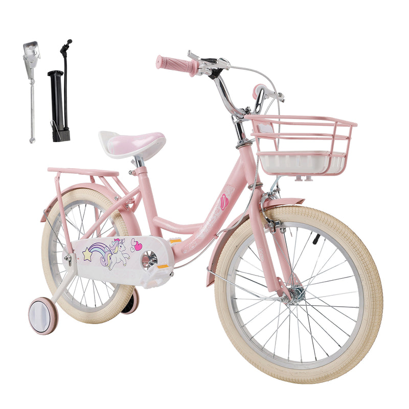 18" Child Bicycle Girls Bike with auxiliary wheels & Rack & Basket Pink