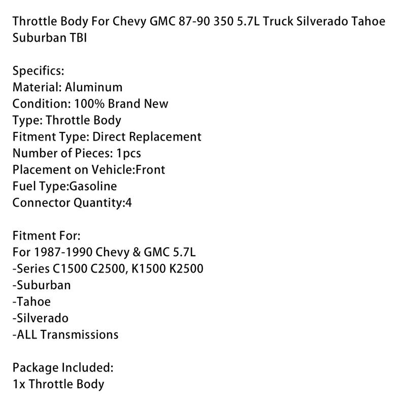 Throttle Body For Chevy GMC 87-90 350 5.7L Truck Silverado Tahoe Suburban TBI