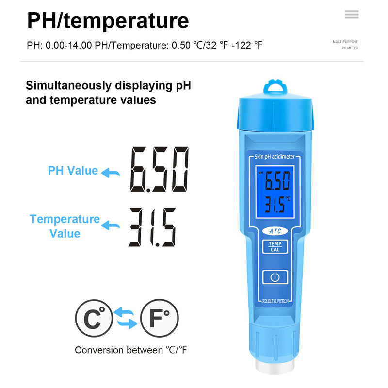 PH Meter Thermometer Pen For Food Fruit Meat Soil Lab Digital Acidity PH Tester
