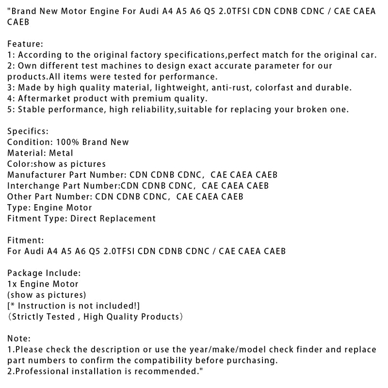 Brand New Motor Engine For Audi A4 A5 A6 Q5 2.0TFSI CDN CDNB CDNC/ CAE CAEA