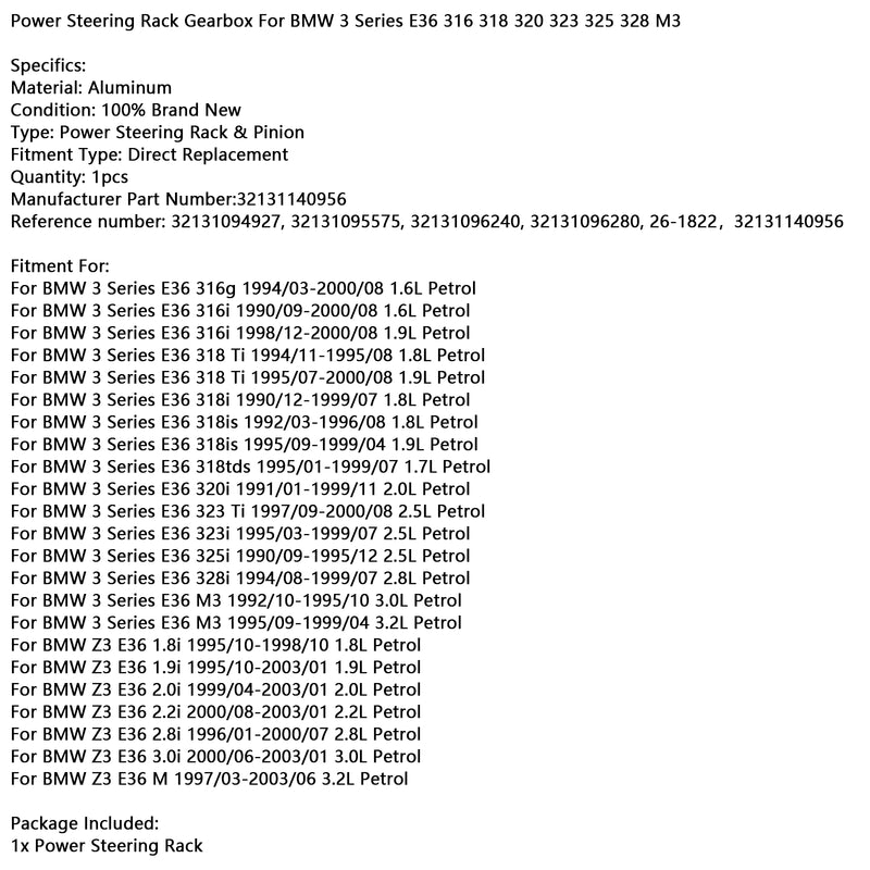 Power Steering Rack Gearbox For BMW 3 Series E36 316 318 320 323 325 328 M3