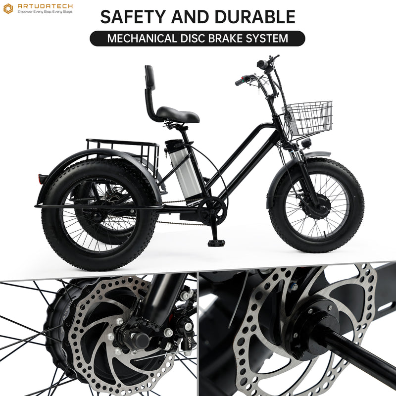 500W 48V 13A Electric Snow Tricycle 3 wheel e-bike 4.0 Fat Tire Tricycle