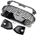 Front Bumper Grille Honeycomb Grill & Fog Light Cover Fit Audi Q5 2021-2025