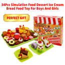 34Pcs Simulation Food Dessert Ice Cream Bread Food Toy For Boys And Girls