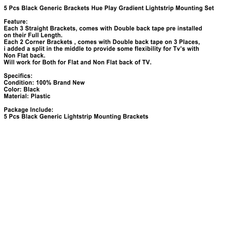 5 Pcs Black Generic Brackets Hue Play Gradient Lightstrip Mounting Set