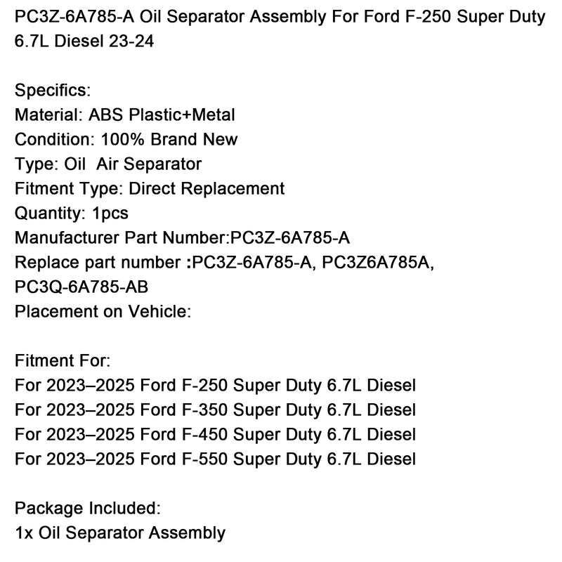 PC3Z-6A785-A Oil Separator Assembly For Ford F-250 Super Duty 6.7L Diesel 23-24