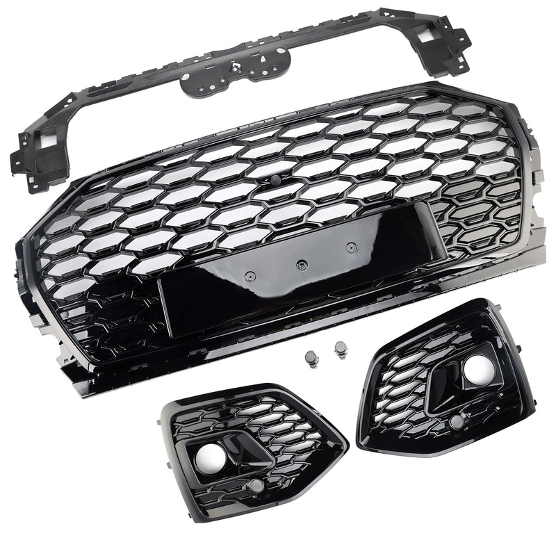 Front Bumper Grille Honeycomb Grill & Fog Light Cover Fit Audi Q5 2021-2025