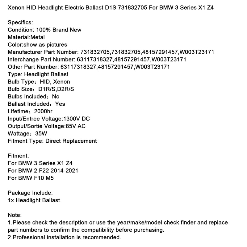 Xenon HID Headlight Electric Ballast D1S 731832705 For BMW 3 Series X1 Z4