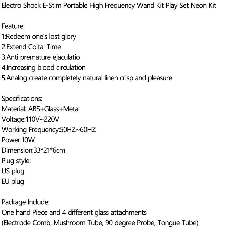 High Frequency Electro Shock  Wand Neon Kit E-Stim