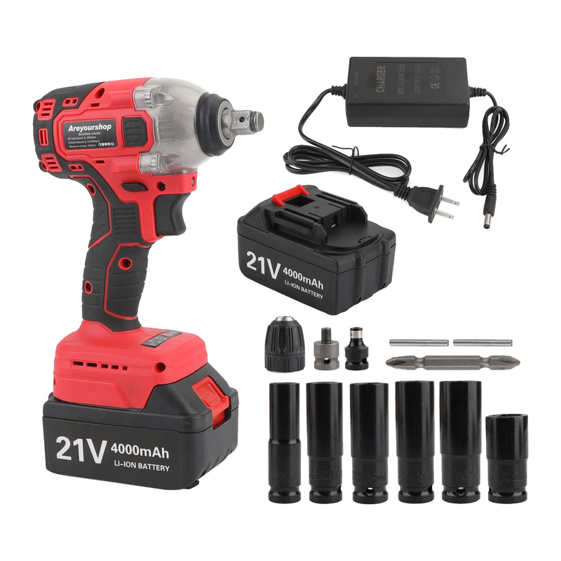 Brushless Impact Wrench Torque Rattle Gun Electric Ratchet w/battery 1/2" 21V