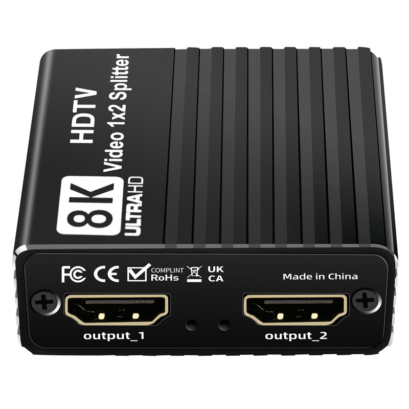 8K HDMI 1 to 2 Splitter HD2.1 8K60hz/4K120hz/1080P240hz w EDID 1 Input 2 Output