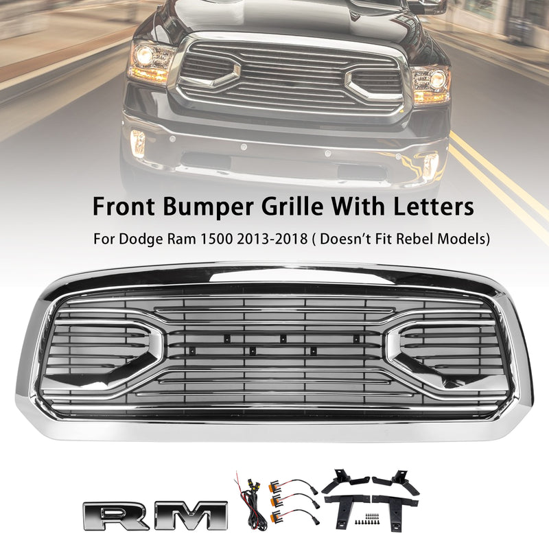 Big Horn Style Front Bumper Grill Grille Fit Dodge Ram 1500 2013-2018 Chrome