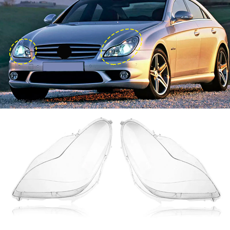 2PCS Front Headlight Glass Clear Cover For Mercedes W219 CLS350 CLS500 06-11
