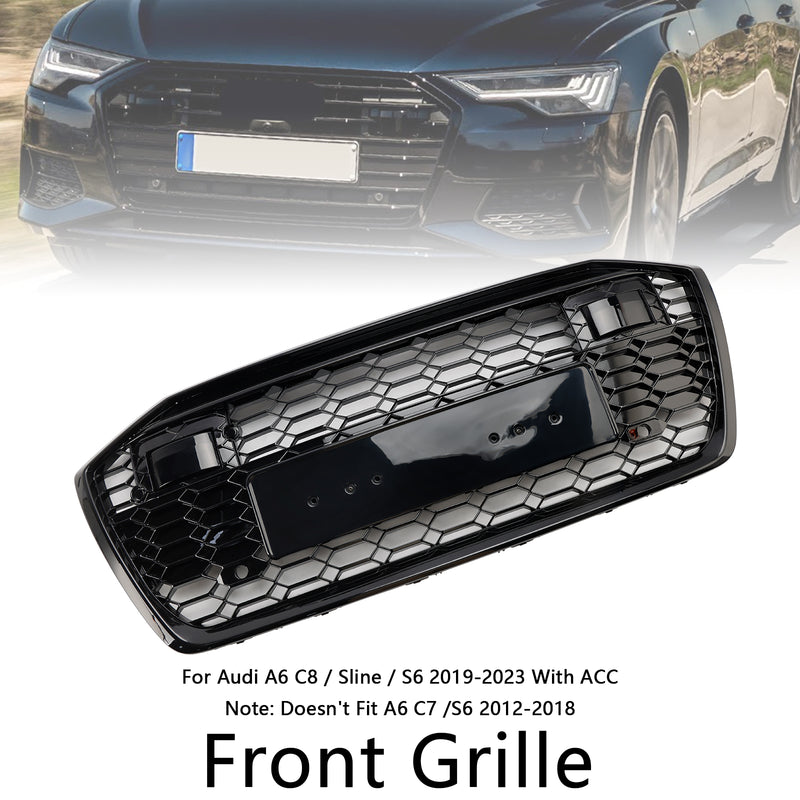 RS6 Style Honeycomb Mesh Front Grill Grille Fit Audi A6 S6 2019-2023 W/ACC