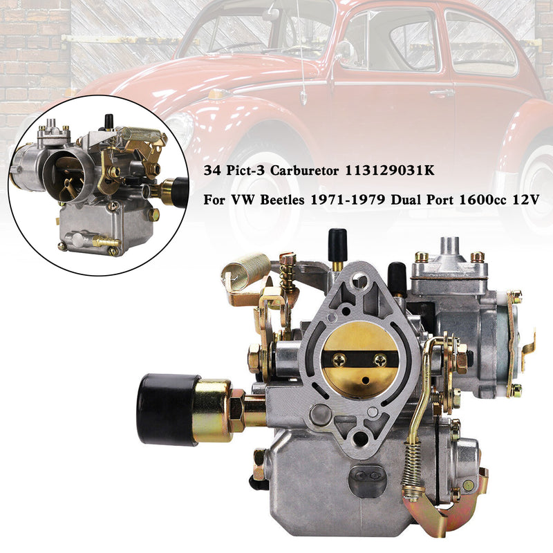 34 Pict-3 Carburetor 113129031K For VW Beetles 1971-1979 Dual Port 1600cc 12V