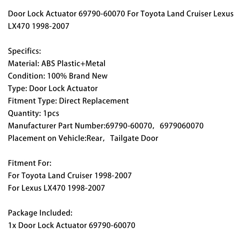 Door Lock Actuator 69790-60070 For Toyota Land Cruiser Lexus LX470 1998-2007