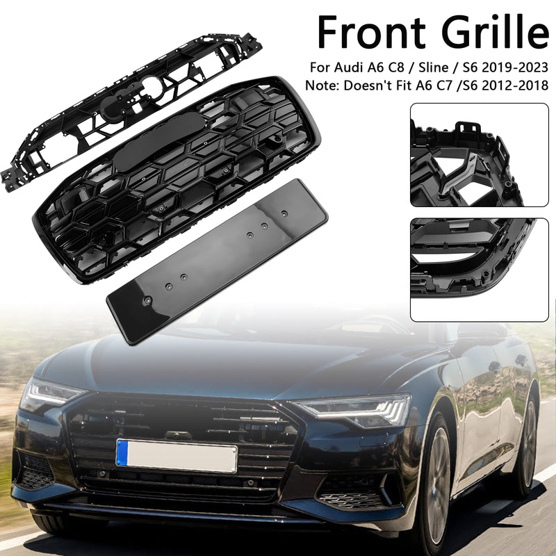 Black Front Bumper Grille Grill 4K0853651T Fit Audi A6 S6 2019-2023