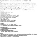 Right Headlight Lens HeadLamp Cover Shell For Acura TLX 2018-2020