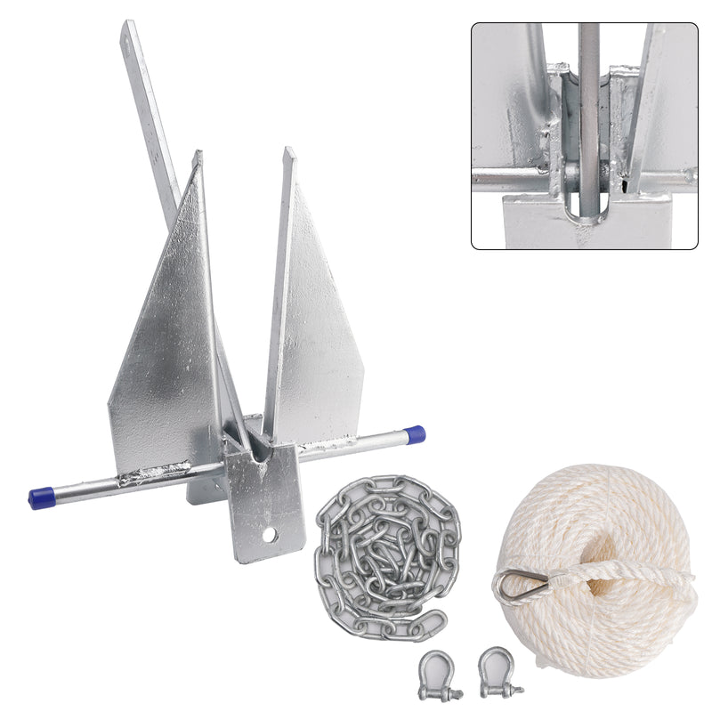Kit Galvanized Boat Anchor 13Lbs Sliding Anchor & Chain & Rope Silver For Boat