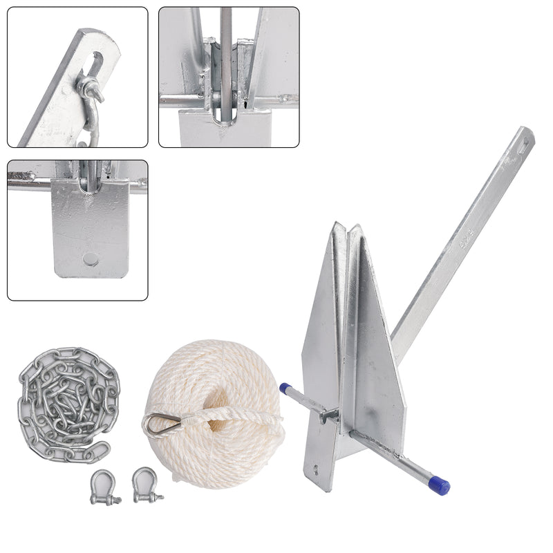 Kit Galvanized Boat Anchor 13Lbs Sliding Anchor & Chain & Rope Silver For Boat