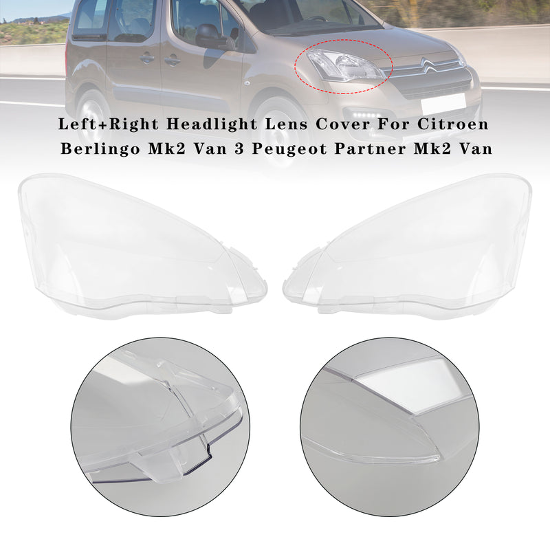 Left+Right Headlight Lens Cover For Citroen Berlingo Mk2 Van 3 Peugeot Partner