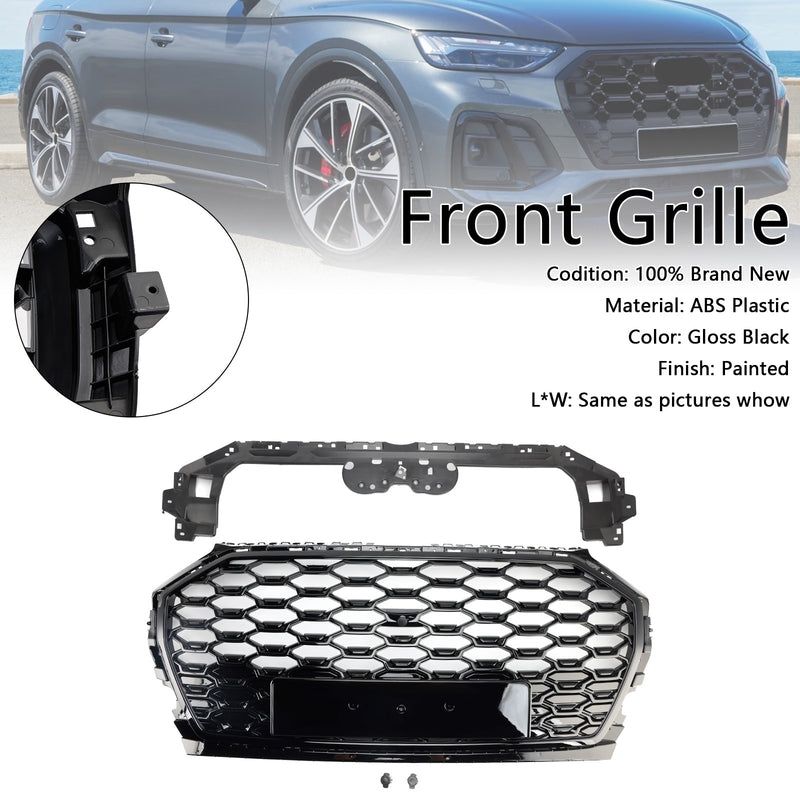 RSQ5 Style Front Honeycomb Mesh Grill Grille Fit Audi Q5 SQ5 2021-2025