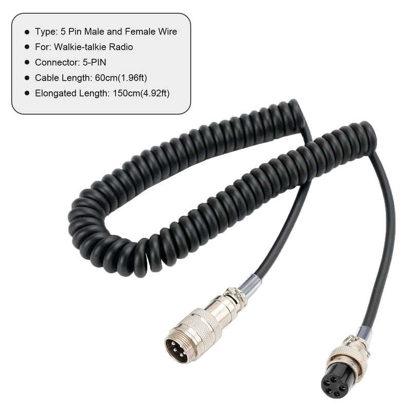 CB Hand Microphone Male Female 5Pin Extension Cable Radio Microphone Replacement