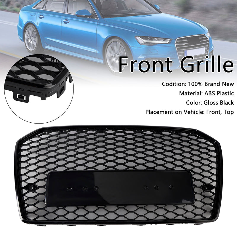 RS6 Style Front Honeycomb Mesh Grille Grill Fit Audi A6 S6 C7 2016-2018 Black