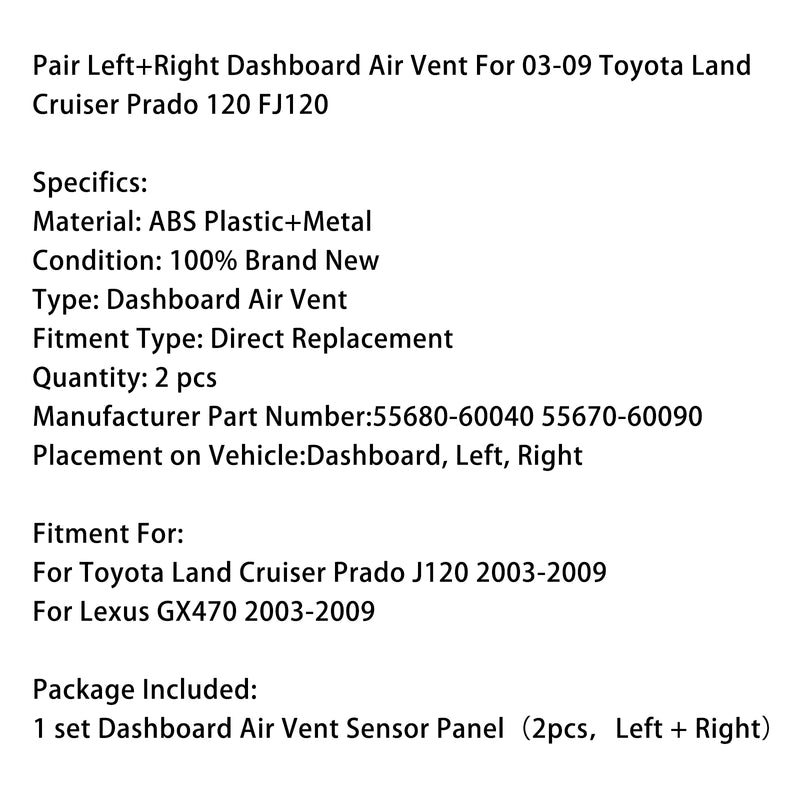 Pair Left+Right Dashboard Air Vent For Toyota Land Cruiser Prado 120 FJ120 03-09