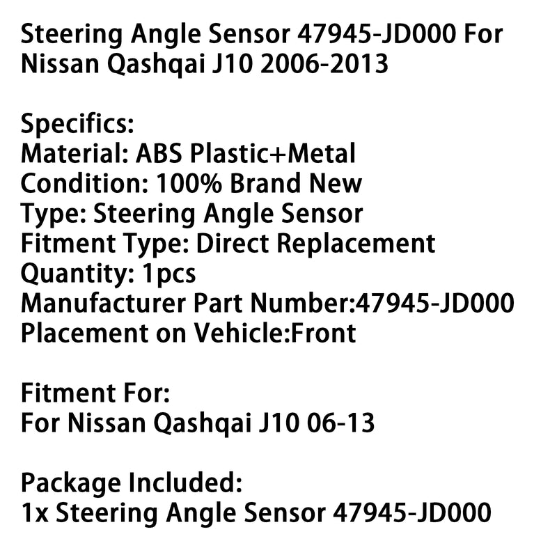 Steering Angle Sensor 47945-JD000 For Nissan Qashqai J10 2006-2013