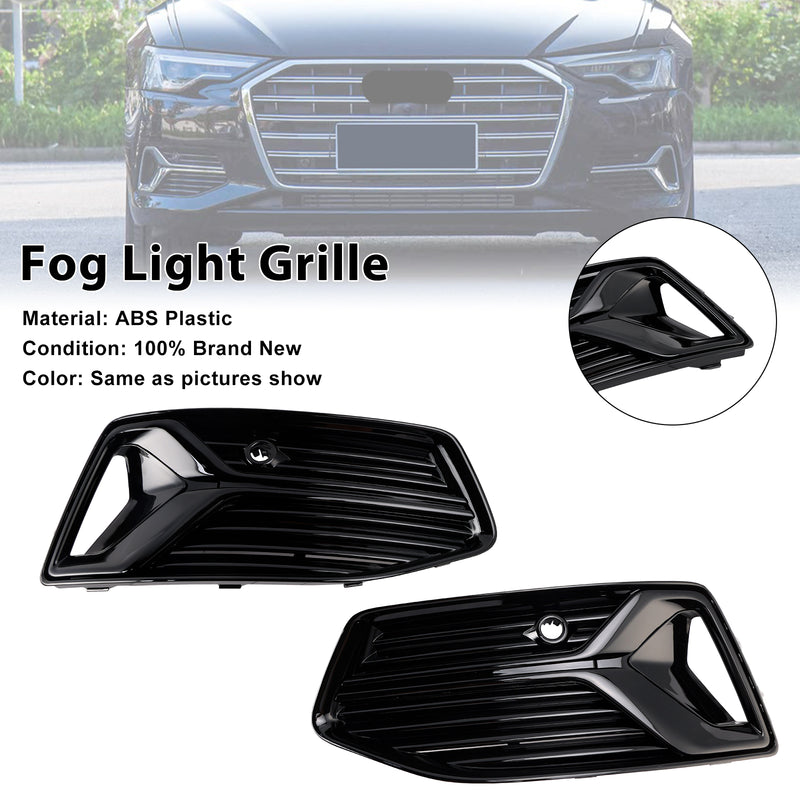 2PCS Front Bumper Fog Light Cover Grill Grille Fit Audi A6 C8 2019-2023