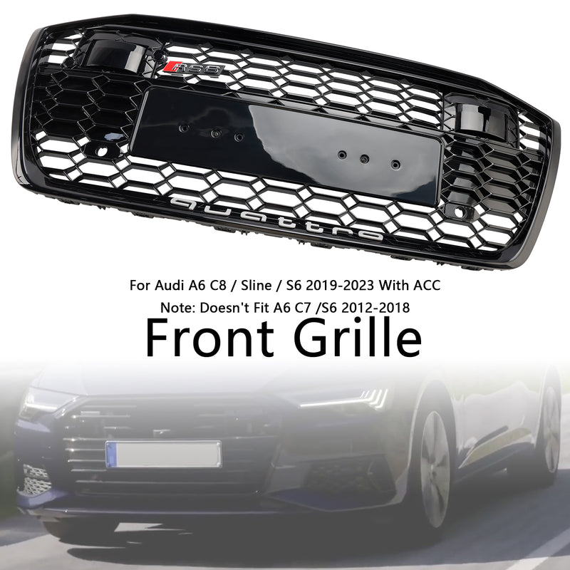 RS6 Style Honeycomb Mesh Front Grill Grille Fit Audi A6 S6 2019-2023 W/ACC