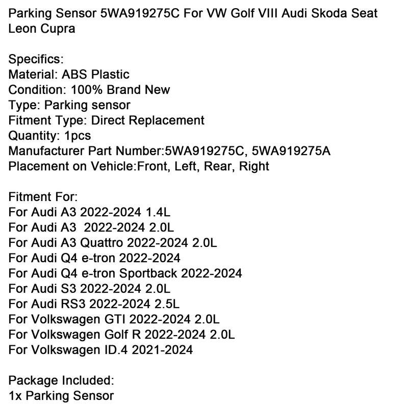 Parking Sensor 5WA919275C For VW Golf VIII Audi Skoda Seat Leon Cupra