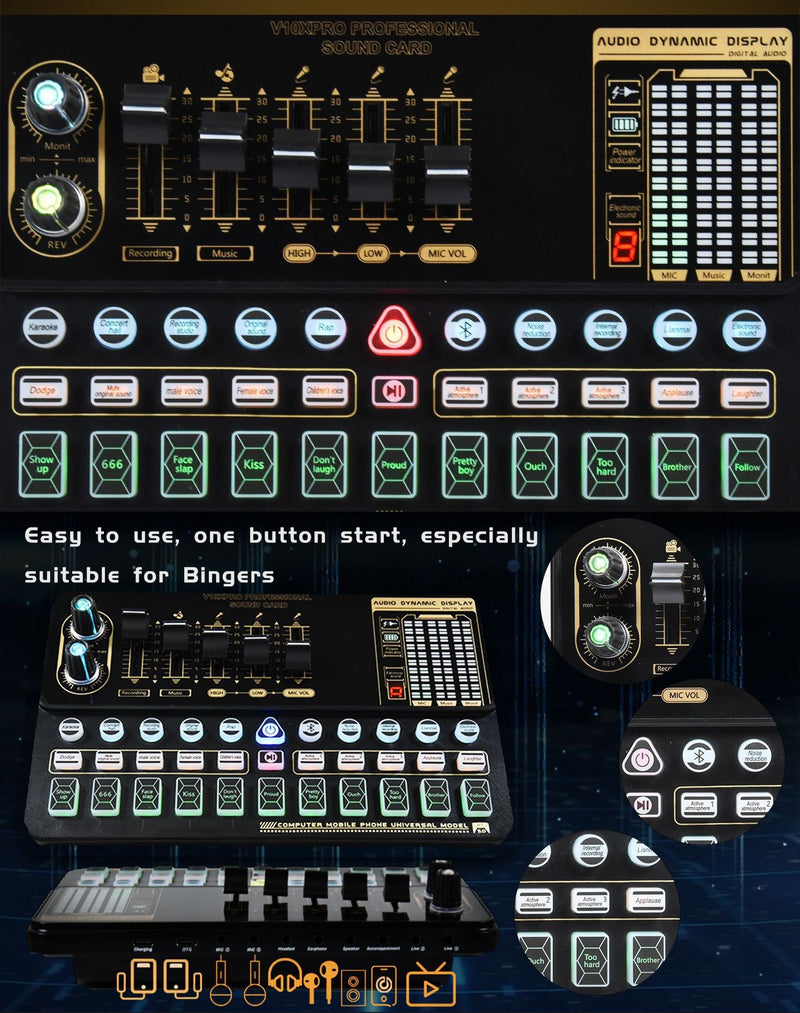V10 Sound Card Live Sound Card Mobile Phone Karaoke Computer Live Broadcast Tik Tok Equipment