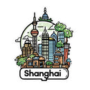 Cartoon Shanghai Skyline Vinyl Sticker Oriental Pearl Tower Customizable