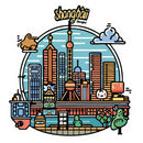 Cute Cartoon Shanghai Skyline Vinyl Sticker Oriental Pearl Tower Customizable
