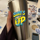 Vinyl Sticker Surfs Up Surfboard Wave Car Window Laptop Bottle Tumbler