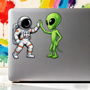 Astronaut Alien High Five Vinyl Sticker Laptop Car Luggage Space Friendship